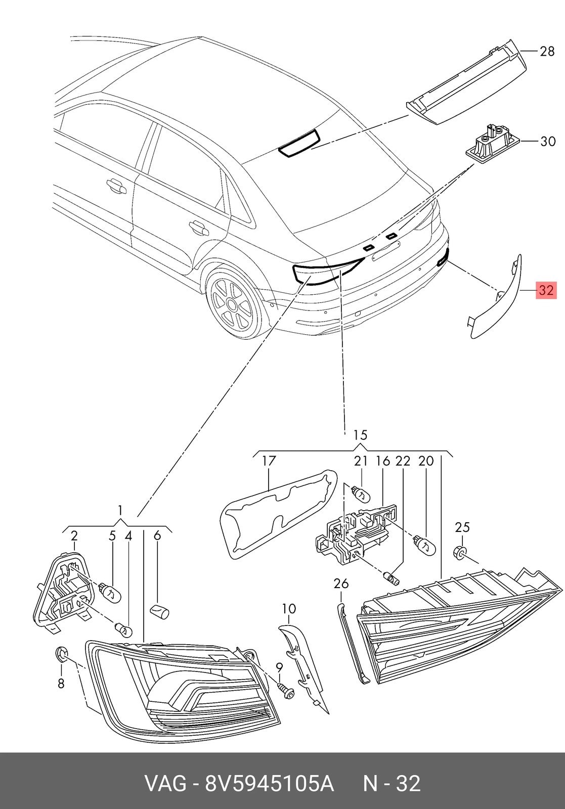 AUDI A3 SOL ARKA TAMPON REFLEKTÖR